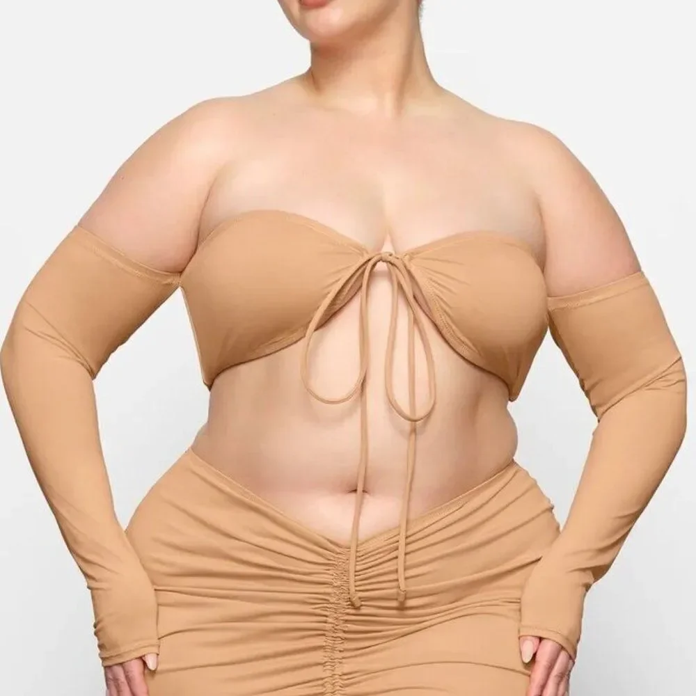 Skims Women's Ochre Recycled Swim Long Sleeve Bikini Top Size Medium
